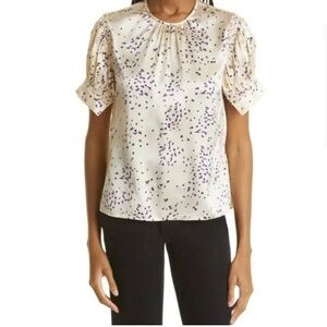 Rebecca Taylor Cream and Purple Patterned Blouse